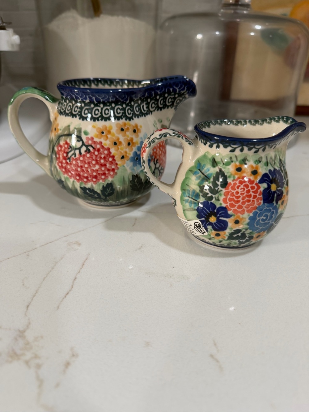 Hand-Painted Floral Ceramic Creamer Pitcher - Blue & Multicolor
